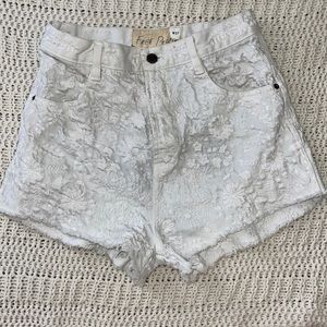 Free People White Embroidered Denim Shorts